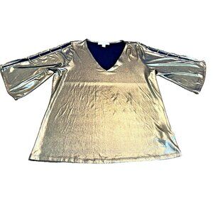 Michael Kors Gold Metallic Top Women's Large Ladder Sleeve Party Holiday